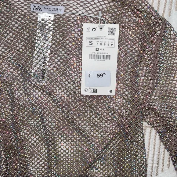 Zara Rhinestone Mesh Top NWT - Picture 7 of 9